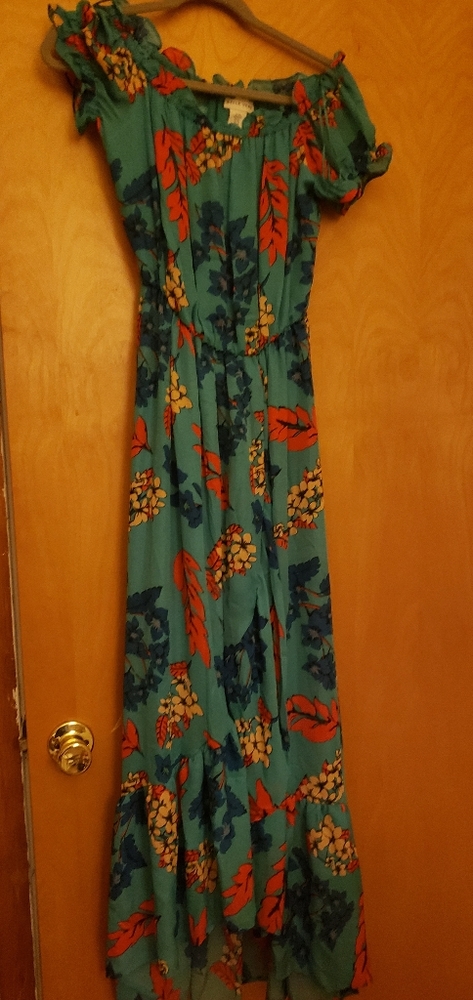 Off the shoulder green floral dress